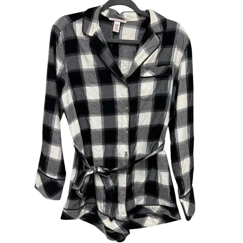 Victoria Secret black and white plaid pajama romper jumpsuit size XS